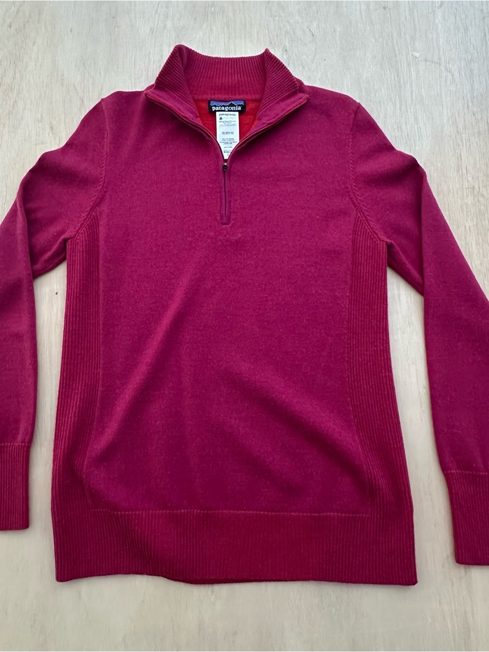 Patagonia 100% Merino Wool Quarter Zip Sweater Womens Large Pink Magenta
